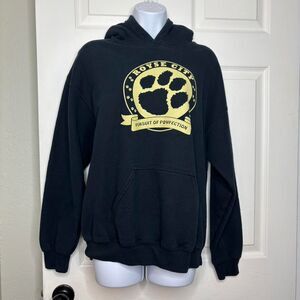 Medium Gildan DryBlend Royse City School Spirit Hoodie Gold Paw Print Black